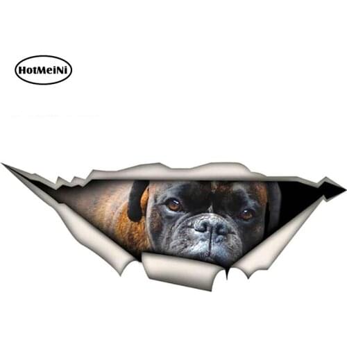 HotMeiNi 13cm x 5.1cm Brindle German Boxer Car Sticker Torn Metal Decal Reflective Stickers Waterproof Car Styling Pet Decals