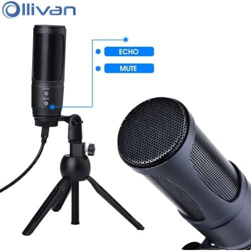 OLLIVAN 20KHZ ECHO Cardioid Condenser Microphone For Gaming Podcast Singing Studio Mic For PC Computer Laptop USB Microphone