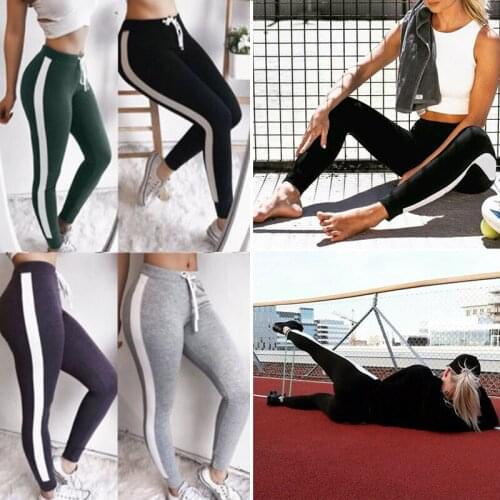 Running Fitness Gym Sport Leggings Drawstring Pants Trousers High Waist Stripe Workout Elastic Stretch Sports Long Pencil Pants