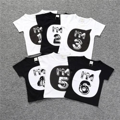 Toddler Girl Summer Clothes Baby Boys T-shirts Kids Fashion Number Tees Cotton Tshirts 1 2 3 4 5 6 Print