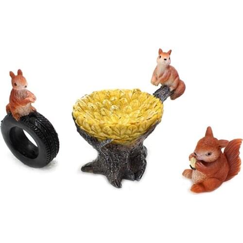 3pcs Mini Squirrel Figurine Resin Statue Artwork Micro Landscape Miniature Fairy Garden Ornaments Decor Children Birthday Gifts