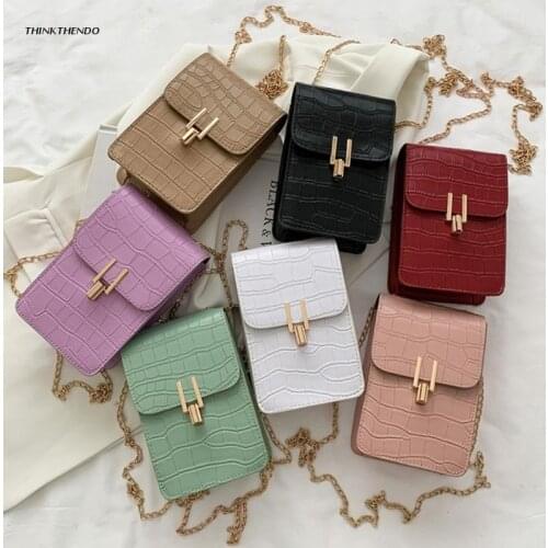 Fashion Crocodile Pattern Women Crossbody Wallet Mobile Phone Leather Handbag Buckle Shoulder Bag