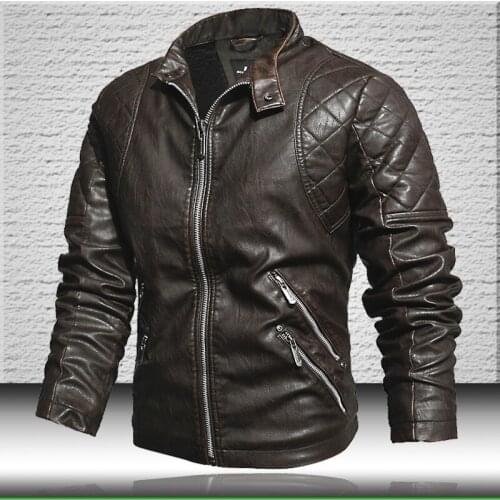 Leather Jacket Men 2021 Brand New Bomber Jacket Faux Leather Coat Mens Fleece Slim Fit Motorcycle PU Jackets Outwear Clothes