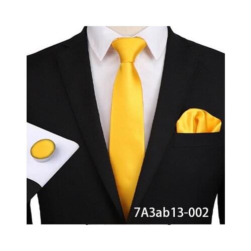 New fashion solid color silk tie men wedding formal work tie handkerchief cufflinks 3 piece set