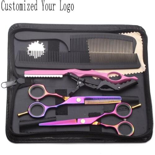 Suit 5.5" C1104 Colorful JP Customized Logo Barber Makas Cutting Scissors Thinning Shears Professional Hair Scissors Set of Tool