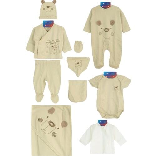 Newborn Baby Boy 10 Piece Hospital Output The Zibin Set Teddy Bear pattern 100% Cotton Baby Gift Layette Baby Set 0-3 9,9-12months