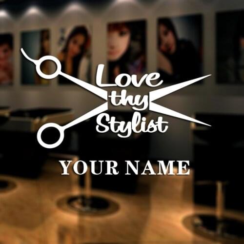 Barber Shop Sticker Name Scissors Hair Dryer Salon Decal Neutral Haircut Poster Vinyl Wall Art Decals Decor Windows Decoration