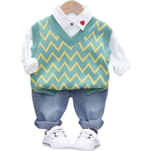 New Spring Baby Boys Trendy Clothes Suit Children Cotton Vest Shirt Pants 3Pcs/Set Autumn Kids Sportswear Toddler Casual Costume