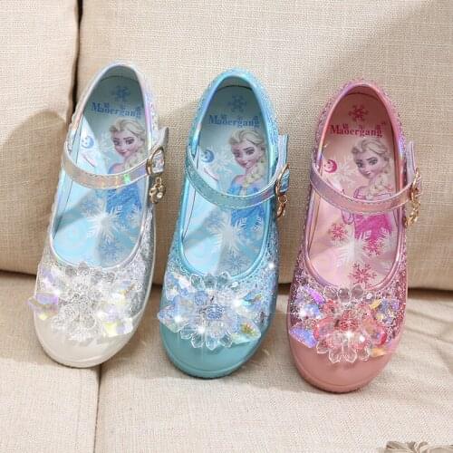 Girls Wedding Shoes Glitter New Flat Heels Children Frozen Princess Dance Shoes Kids Fashion Party Shoes Crystal Sneakers