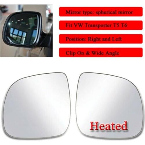 Heated Rearview Mirror Reflector Glass For Volkswagen Transporter T5 2010-2019 Wide Angle Clip On Electric Heating Glass