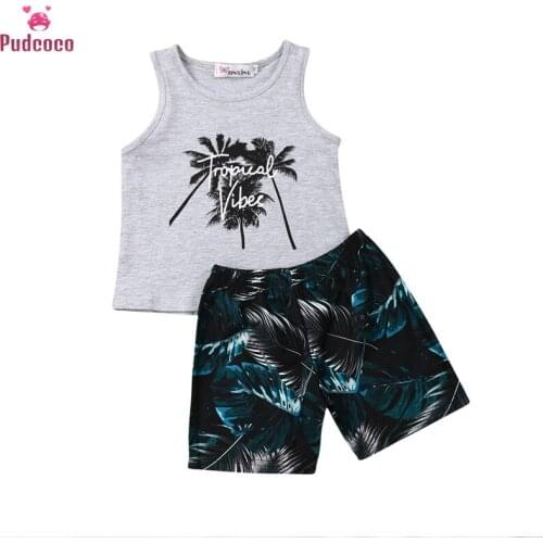 Pudcoco 2020 Summer Toddler Baby boy Clothes Sets Print Sleeveless Vest Tops Print Short Pants 2Pcs Outfits Cotton Clothing 2-6Y