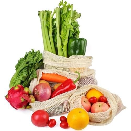 Fruit Net Bag 3pcs/Set Natural Cotton Vegetable Mesh Pouch For Super Market Factory Direct Sale Can Be Customized