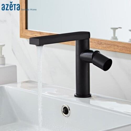 Azeta Bathroom Faucet Black Brass Basin Faucet Deck Mounted Basin Mixer Tap Single Hole Wash Basin Tap Crane Sink Taps AT7306B