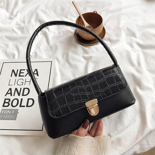 Retro Alligator Skin Pattern Female Small Handbags Short Strap Shoulder Bags Phone Purse Baguette Bag High Quality PU Leather