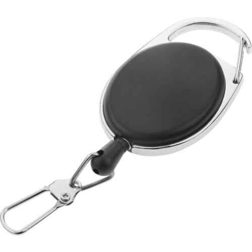 Heavy Duty Retractable Carabiner Badge Tinker Reels 60cm Pull Wire with Key Ring Clip Black