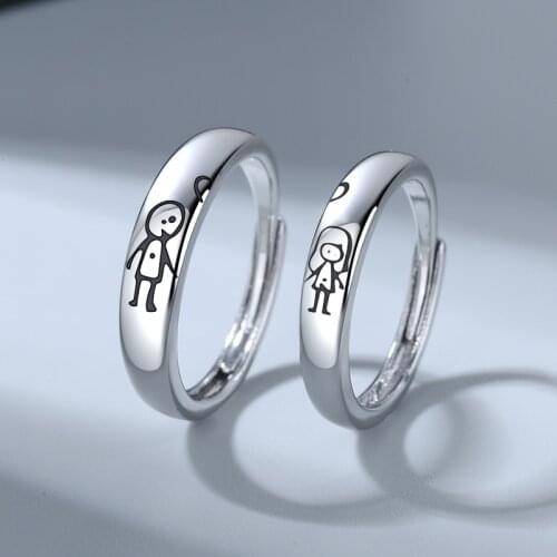 VENTFILLE 925 Sterling Silver Couples Japanese and Korean Style Fresh Opening Ring