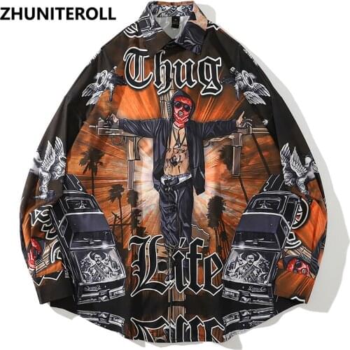 Vintage Fashion Shirts Hip Hop Funny Print Harajuku 2021 Long Sleeve Shirt Coats Streetwear Loose Button Blouse Oversize Tops