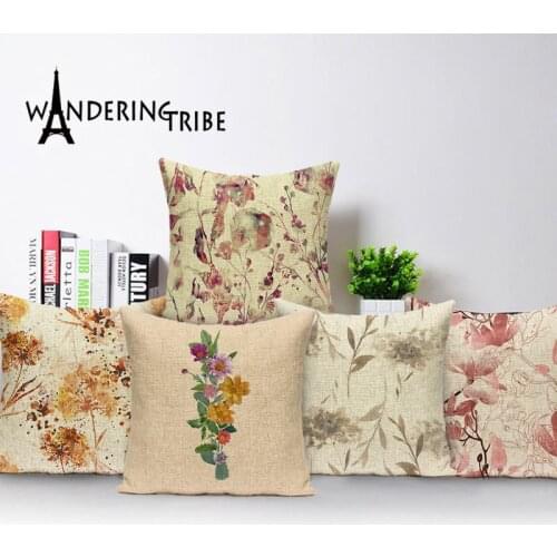 Vintage Floral Throw Pillow Case Flower Home Decor Cushion Cover Linen Decoration Cushions Custom High Quality Pillows Cases