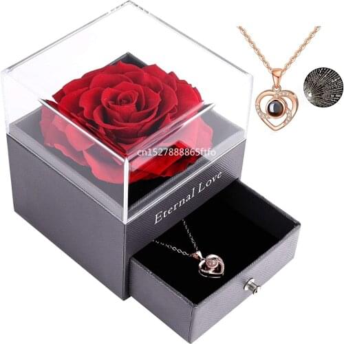 Preserved Real Rose with Love You Necklace in 100 Languages Gift Set Valentines Day Anniversary Romantic Gifts for her