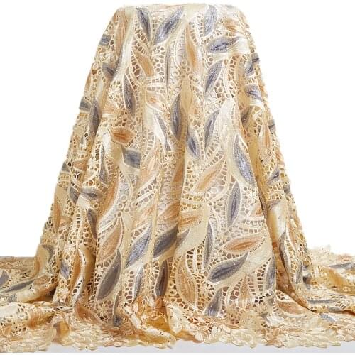 Zhenguiru High Quality 2021 New Gold African Lace Fabric Water Soluble Mesh Sewing Embroidery Nigerian Wedding Women Dress A2477