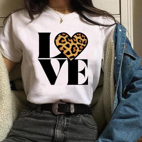 Women Graphic Leopard Love Letter Short Sleeve Casual 90s Ladies Print Clothes Lady Tees Tops Female T Shirt Womens T-Shirt