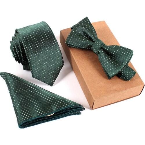 Adult Neck Tie Set Polyester Bow Tie and Handkerchief Bowtie Necktie Jacquard 3 PCS Tie Set Polyester Yarn Corbatas Set LD7314