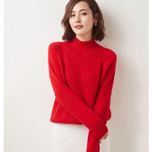 2021 Autumn/Winter Women Knit Sweaters 100% Wool Pullovers Long Sleeves High Collar Clothes Fashion Thicker Jumpers
