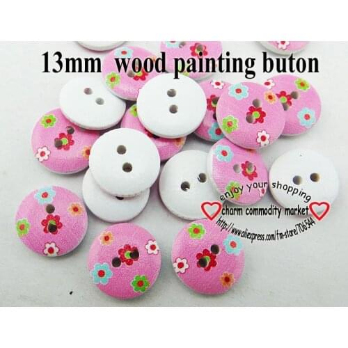 100pcs 13MM Flowers Wooden Buttons Garment Mixed Pattern 2-Holes Button Fits Sewing Scrapbooking DIY Accessories MCB-793