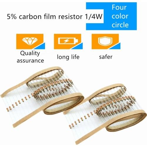 100Pcs In-line Four-Color Ring Hign-Precision 5% Resistance 1/4W Carbon Film Resistor 1K 4.7K 10K 220R Full Value Ohm Resistors