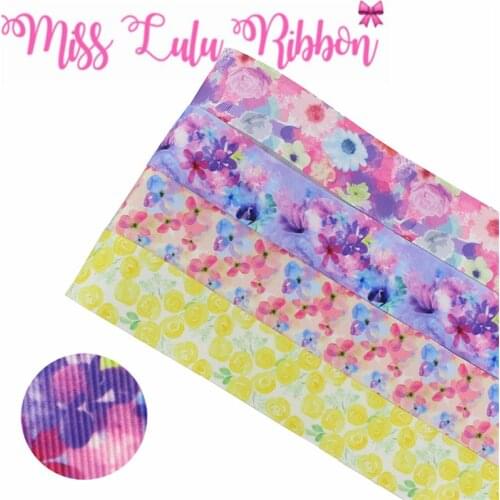 16mm-75mm Flower Series Watercolor Yellow Rose Printed Grosgrain/Foe Ribbon Star DIY Hair Band Gift Bowknots Making 50yards/roll