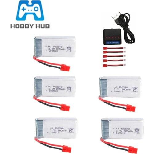 3.7V 800mAh Lipo Battery +5 in 1 Charger Set for Syma X5 X5HC X5HW X5UW X5UC RC Quadcopter Drone Spare Part 902540 3.7v Battery