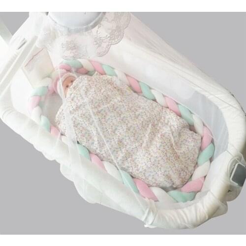 3M Length baby bumper baby bed protection Handmade Long Knotted Braid Weaving Plush Cushion Infant Room Decor
