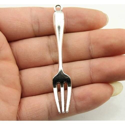 4pcs 67x12mm Pendant Fork Tableware Fork Charm Pendants For Jewelry Making Antique Silver Color Tableware Fork Pendants