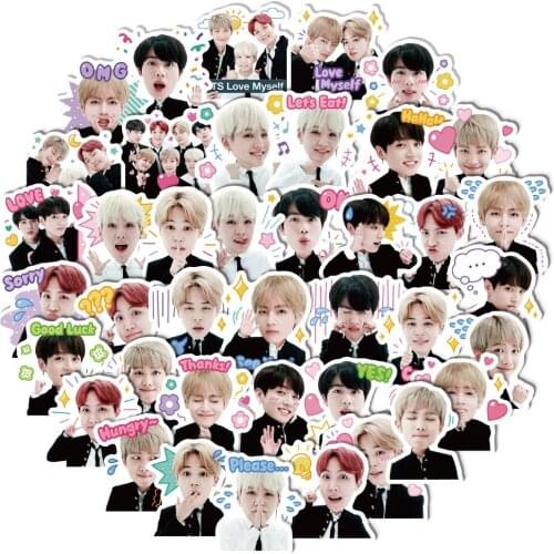 40PCS/Set K-pop Star Bangtan Boys Cartoon Sticker Graffiti Stickers DIY Luggage Laptop Fridge Car DIY Idols Decals Photocard