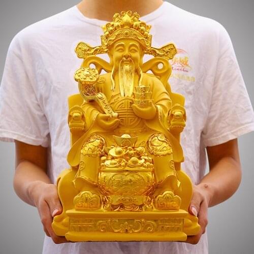 40CM Large # HOME Shop business company efficacious Money Drawing the god of wealth GOLD CAI SHEN FENG SHUI Mascot statue