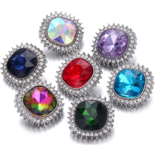 6pcs/lot New Snap Jewelry Rhinestone Crystal 18mm Flower Snap Buttons for Snap Button Jewelry Bracelets Necklaces