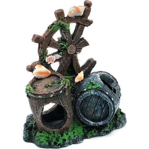 Fish Tank Craft Ornaments Wind Wheel Barrel Landscape Aquarium Simulation Decoration