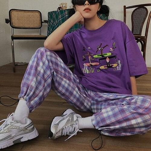 Nieuwe lente en zomer casual veter-enkelbroek dames geruite losse harem cropped broek dropshipping streetwear size sweatpants