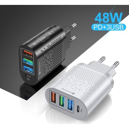 LUPWAY 4-port 2.4A Fast USB Charger 3USB+PD Mobile Phone Travel Charger Adapter for iphone 12 Pro ipad Xiaomi Samsung Huawei