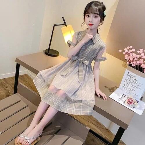 Childrens clothing girls plaid skirt childrens little girls fashionable western-style dress summer dress long skirt