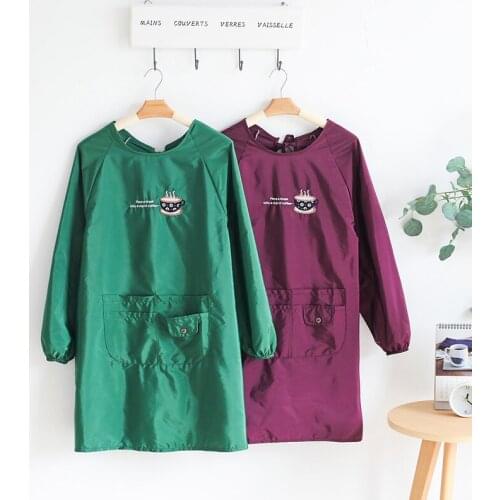 Apron household kitchen smock coat female adult fashion long-sleeved cute waterproof and oil-proof