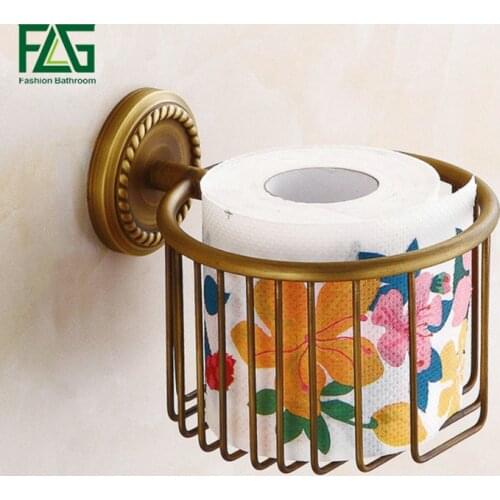 FLG Wall Mounted Antique Brass Bathroom Accessories Toilet Paper Holder Sets Printing Toilet Roll Holder Free Shipping G146-05A