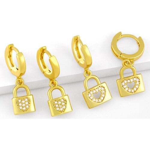 FLOLA Small Heart Padlock Earrings For Women Gold Plated Lock Dangle Earrings CZ Cubic Zirconia Huggie Jewelry Gifts ersx04