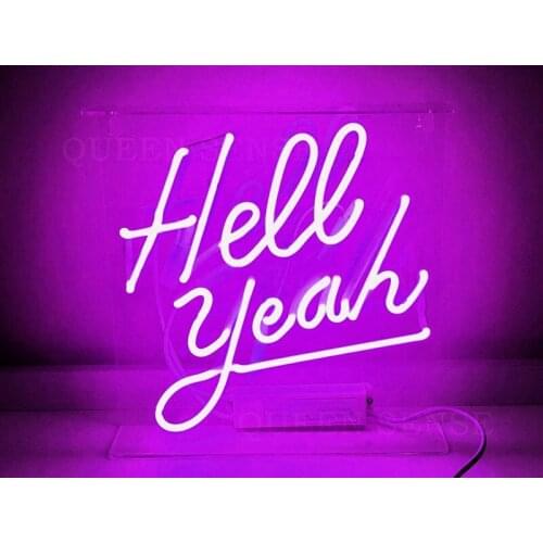 Custom Hell Yeah Purple Acrylic Neon Light Lamp Sign Beer Bar Handmade Real Glass Decorate Home Wall Room Decor Club B