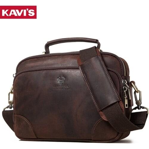 KAVIS Brand Mens Genuine Leather Bag Retro Official Shoulder Messenger Bag Large Capacity New Male Casual Handbag Boys 2020