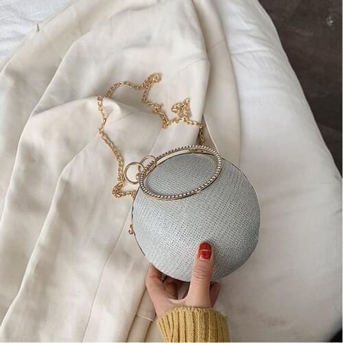 2020 Women Evening Day Clutch With Diamond Metal Ring Round Ball Shaped Clutches Lady Handbag Wedding Purse Chain Shoulder Bag