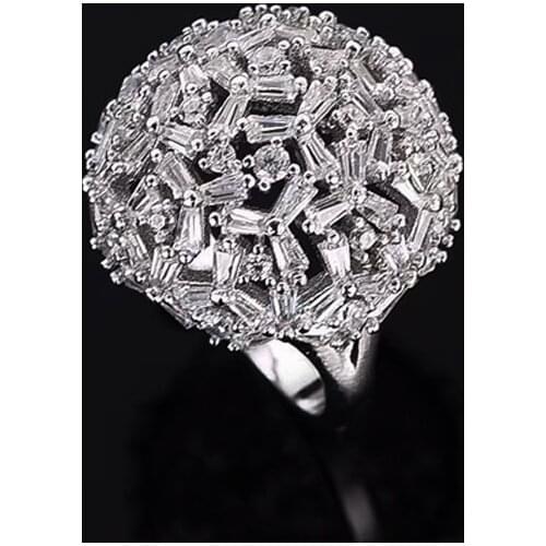 Top Quality Dandelion Ring Free Cuff Full Pave Top Solid Zirconia Ball Shape Silver Ring For Women Luxury Jewelry