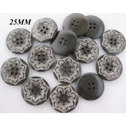 WBNKSO 4 Holes round brown wood sewing buttons 25MM 50pcs/lot Flower printed garment accessories