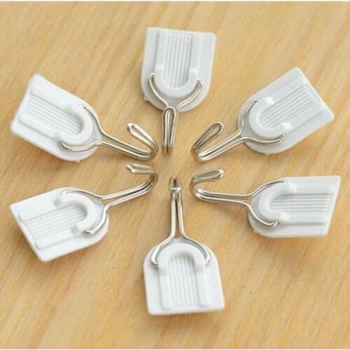 New 6Pcs Home Wall Door Plastic Stainless Steel Powerful Hook Hanger Self Adhesive Bathroom Kitchen Bag Keys Sticky Holder