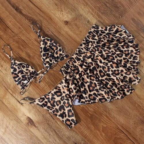 Three Pieces Low Waist Bikini Swimsuit Women Leopard Bandage Swimwear Push Up Sexy Bikinis 2020 Brazilian Swimming Beachwear